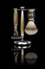 Truefitt & Hill Horn Brown Edwardian Collection Fusion Razor with Super Handmade Shaving Brush and German Steel Chrome Plated Stand